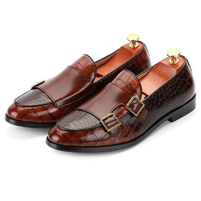 Men's Crocodile Grain Leather Loafers - Buckle Casual Wedding Party Moccasins & Comfortable Driving Flats