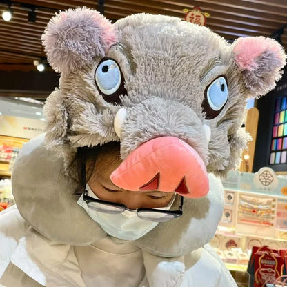 Cosplay Wild Boar Head Plush Hat – Hashibira Inosuke Anime Plush Headgear for Boys & Fans