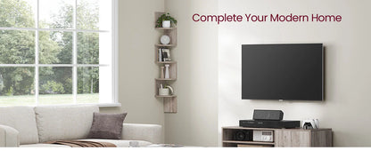 VASAGLE 5-Tier Corner Wall Shelf – Floating Bookshelf & Plant Display for Bedroom, Living Room, Bathroom, Home Office