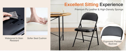 Leather Padded Folding Chairs – 4 Pack Sturdy Metal Rocking Dining Chairs for Living Room, Outdoor & Office