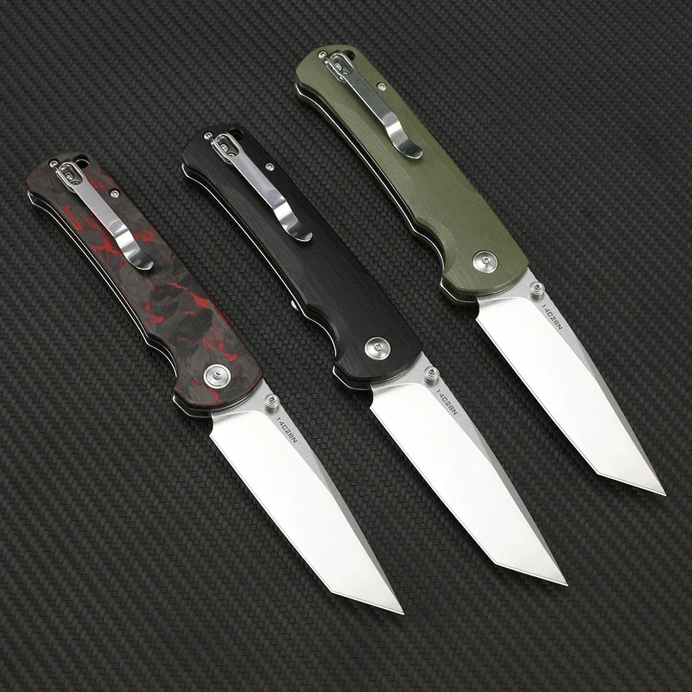 Tunafire 14C28N Steel Folding Tactical Knife – G10/Carbon Fiber Handle Flipper EDC Pocket Knife for Camping & Hunting