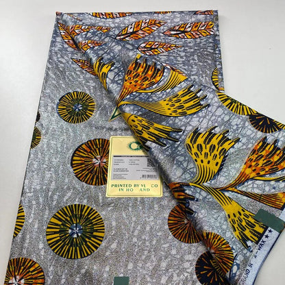 New Grand African Wax Fabric - 6 Yards Cotton Ankara Batik Pagne with Golden Shine Finish for Dresses & Sewing