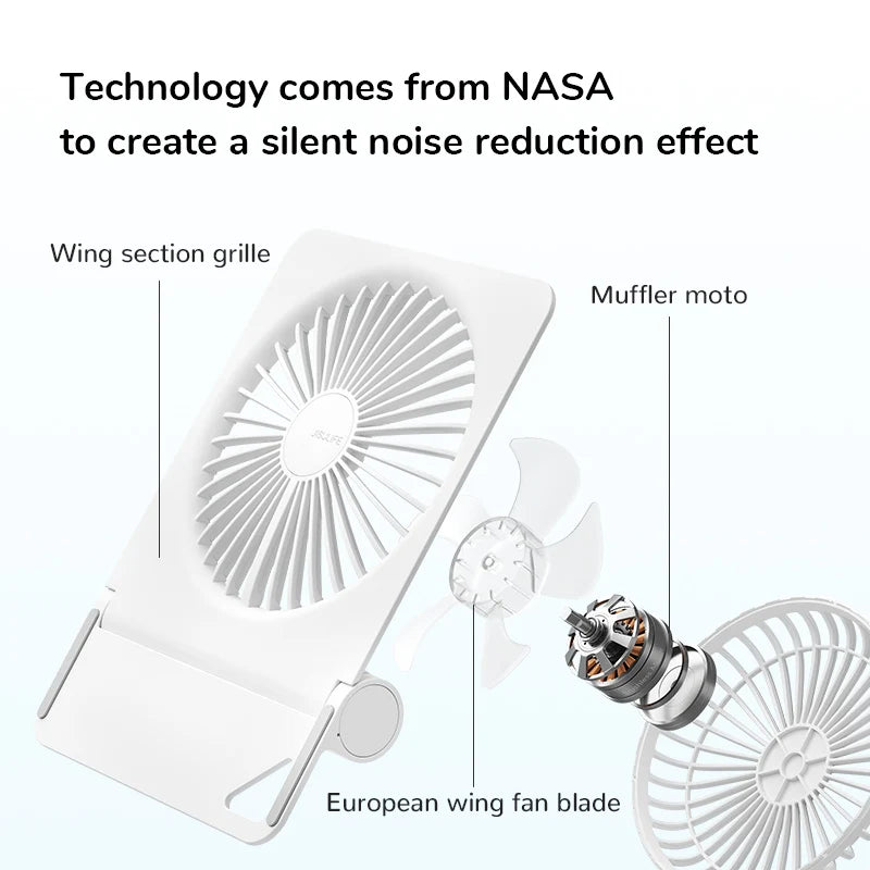 JISULIFE Mini Portable Fan - USB Rechargeable Quiet Foldable Desktop & Hanging Cooling Fan