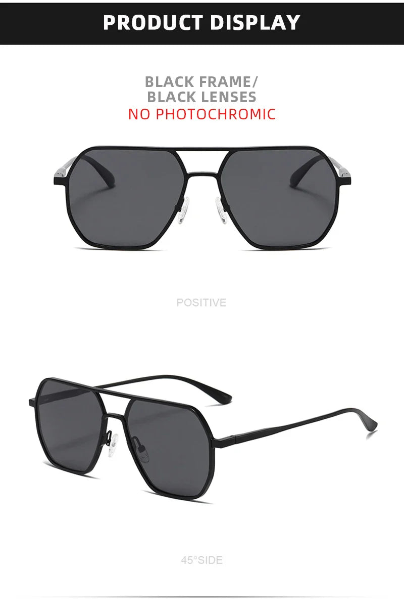Luxury Metal Photochromic Sunglasses – Fashion Polarized UV400 Chameleon Anti-Glare Driving Glasses for Men & Women