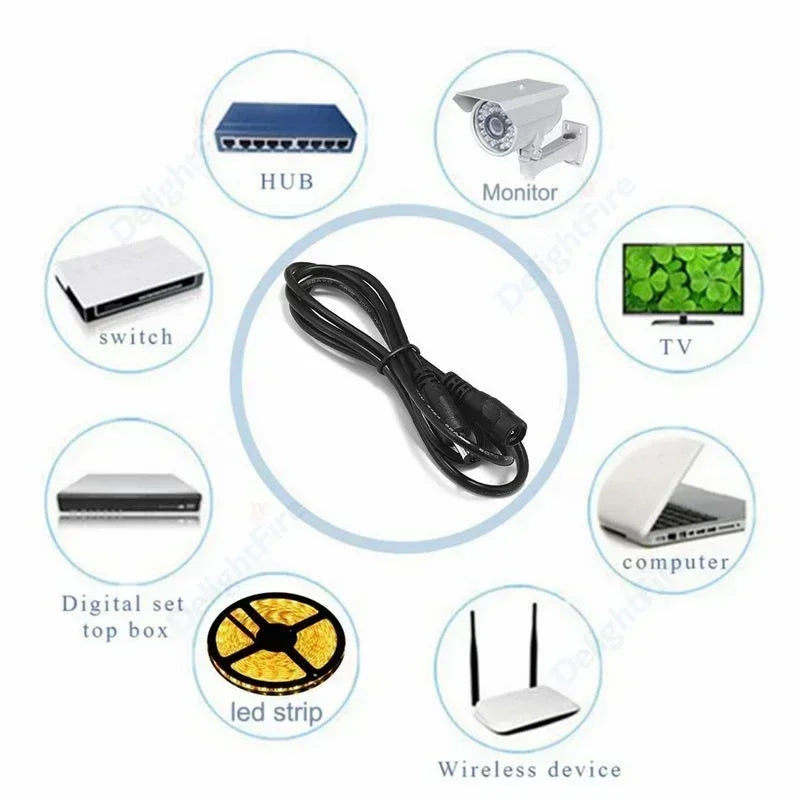 DC Power Extension Cable - 5.5x2.1mm Male Female Jack Cord for LED Strip, CCTV Camera & 5V/12V Devices