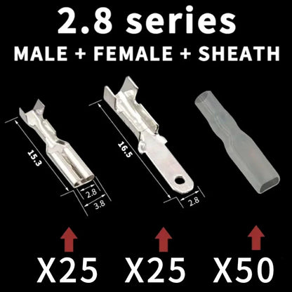 100PCS 2.8/4.8/6.3mm Male & Female Crimp Terminal Connectors – Gold & Silver Wire Connectors for Car & Electronics