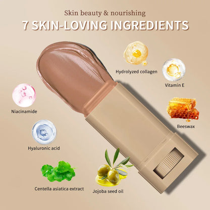 Skin Tint Foundation Stick — 6-Color High-Coverage Balm & Serum Makeup for Smooth, Plump Skin, Travel-Friendly Bronze Stick