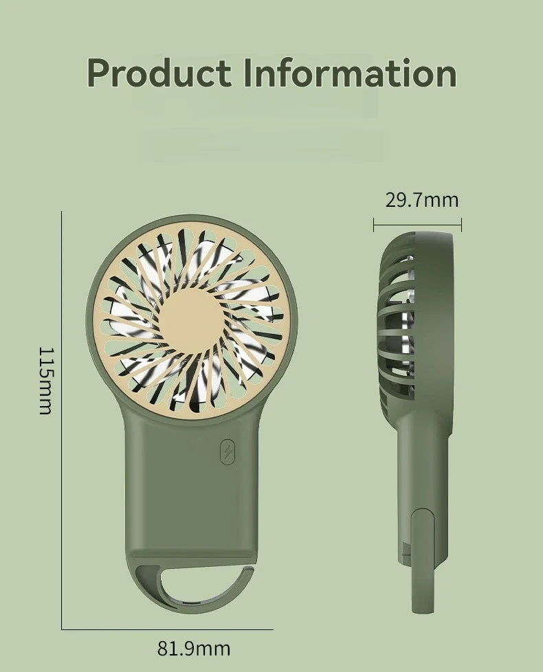 New Foldable USB Rechargeable Mini Fan | Handheld Desktop Fan with Cartoon Design & Hook for Outdoor, Home & Office Use