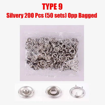Metal Snap Button Fastener Kit - 50/100PCS Hollow Prong Studs with Pliers Tool for Clothing Sewing Bags & Shoes