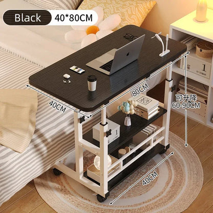 Adjustable Laptop Desk with Wheels – Portable Movable Bedside Computer Table for Bedroom, Office & Study