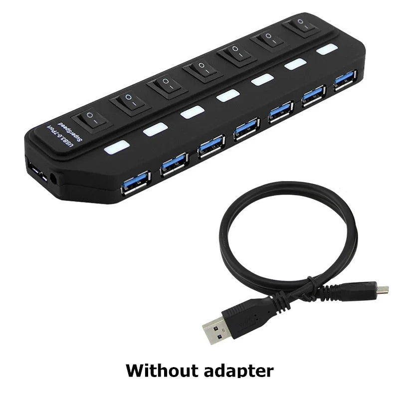 7-Port USB 3.0 Hub - High Speed 5Gbps Splitter with Power Switch & Long Cable for Multiple Device Expansion