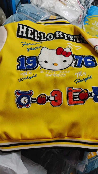 Hello Kitty Baseball Jacket Hoodie – Unisex Sport Coat, Warm Motorcycle Cardigan, Printed Top for Men & Women