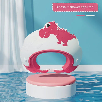 Baby Waterproof Shampoo Cap - Soft Rubber Adjustable Hair Wash Hat with Ear Protection & Dinosaur Design