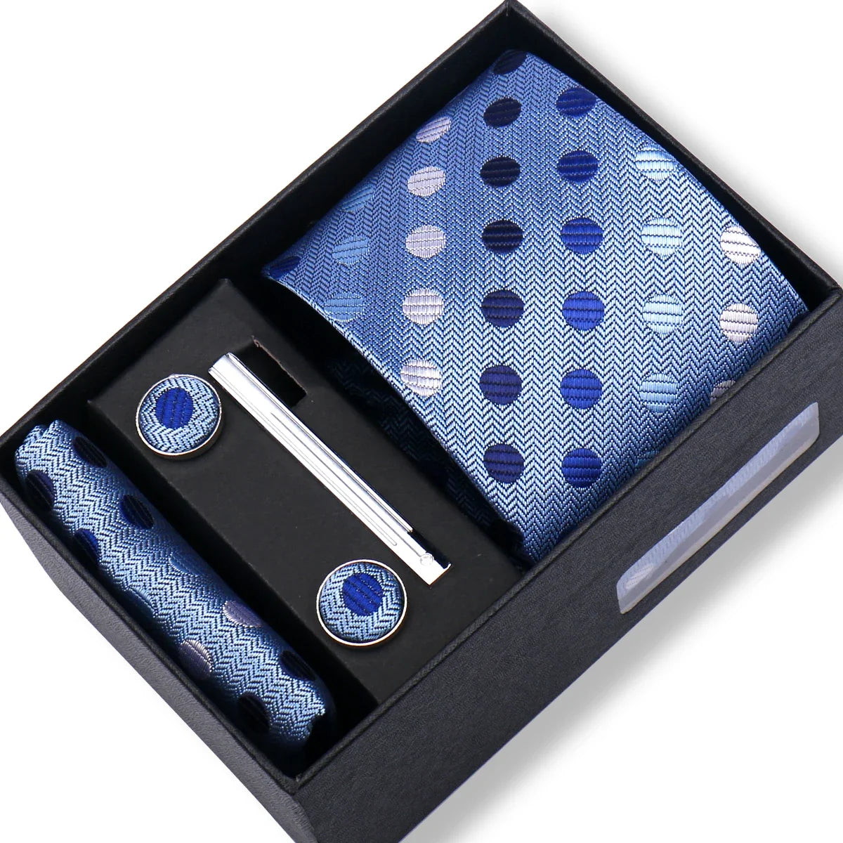Men’s Green Tie Gift Box Set - Premium Business Necktie with Hanky, Cufflinks & Tie Clip for Wedding Formal Wear