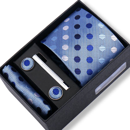 Men’s Green Tie Gift Box Set - Premium Business Necktie with Hanky, Cufflinks & Tie Clip for Wedding Formal Wear