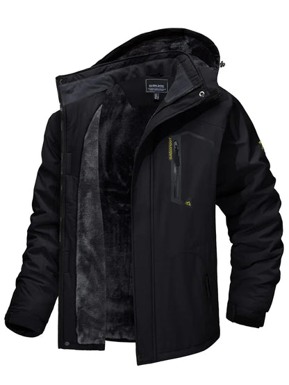 Men’s Fleece Lined Mountain Jacket - Removable Hooded Winter Ski, Snowboard and Hiking Parka Coat