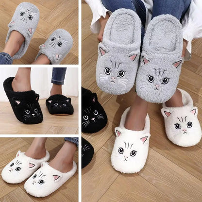 Women’s Cartoon Cat Plush Slippers - Cozy Winter Indoor House Shoes with Soft Non-Slip Warm Sole