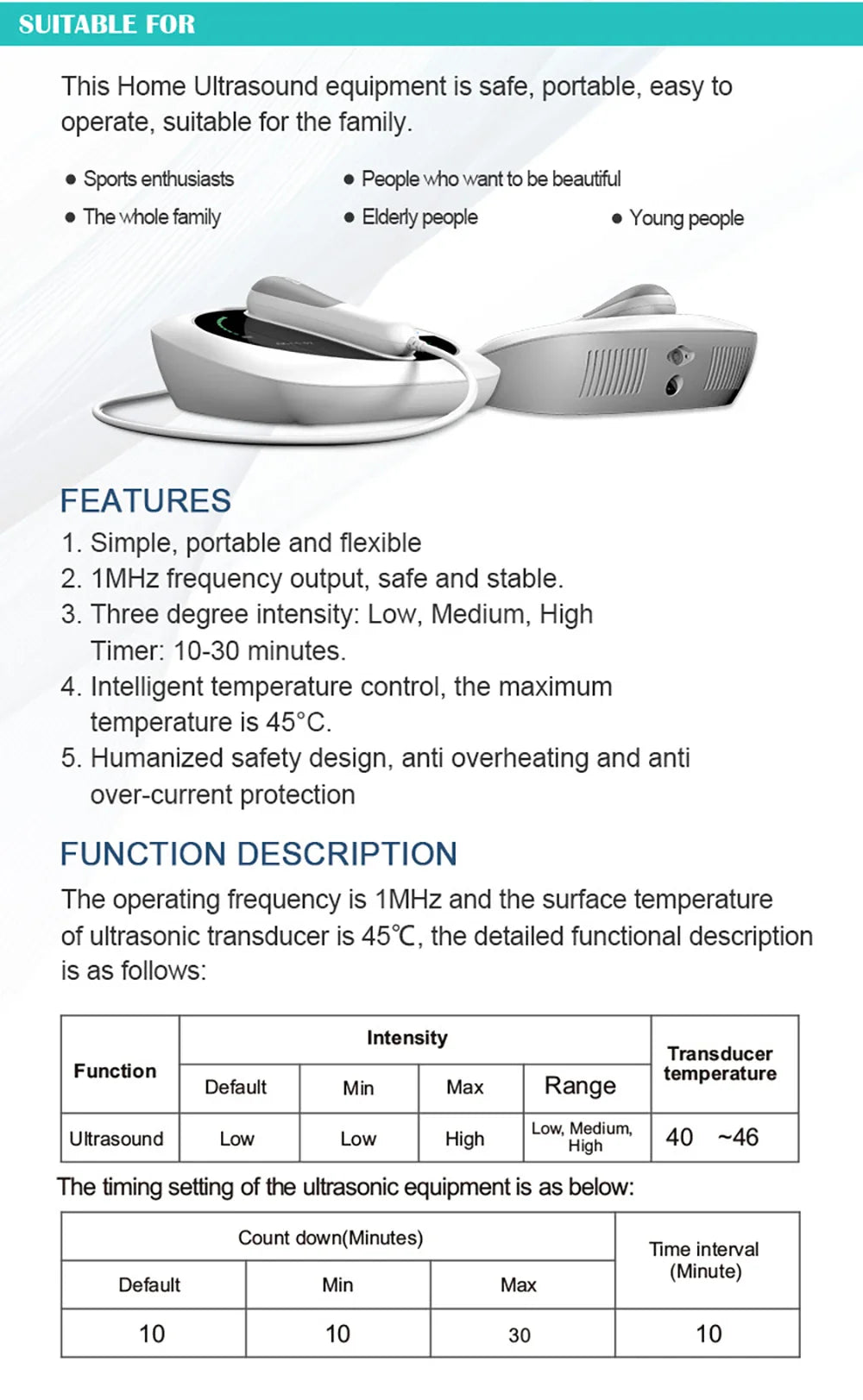 Ultrasound Physiotherapy Massage Device – 1MHz Intensity for Muscle & Joint Pain Relief, No-Drug Ultrasonic Machine