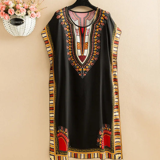 Fdfklak Ethnic Style Nightdress - Mid-Length Sleeveless Summer Sleepwear Loose Beach Nightgown for Women