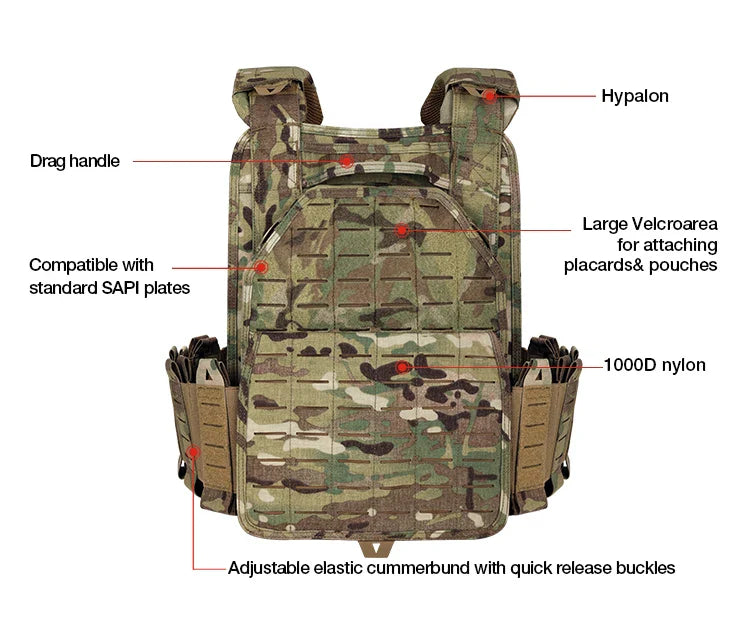 YAKEDA ATFG MOX CAMO Tactical Plate Carrier – Lightweight, Quick Release, 1000D Nylon MOLLE Vest for Combat & Hunting