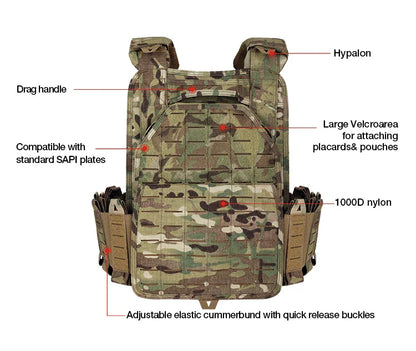 YAKEDA ATFG MOX CAMO Tactical Plate Carrier – Lightweight, Quick Release, 1000D Nylon MOLLE Vest for Combat & Hunting