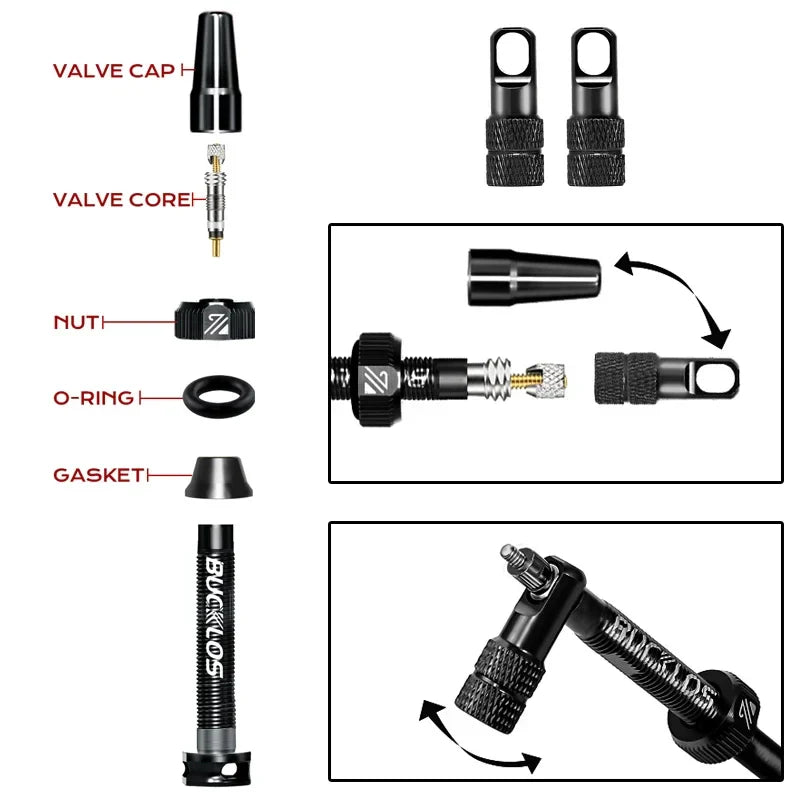 BUCKLOS Tubeless Presta Valve 40–100mm — CNC Aluminum Alloy Bike Valve for Road & MTB
