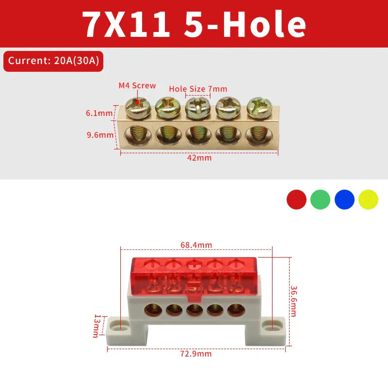 Brass Terminal Block A10 Multi-Hole (3–15 Way) – Neutral Power Distribution Terminal Strip for Electrical Cabinets & Panels