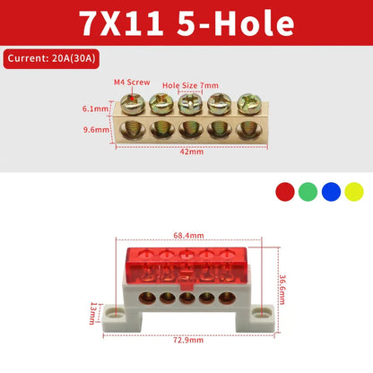 Brass Terminal Block A10 Multi-Hole (3–15 Way) – Neutral Power Distribution Terminal Strip for Electrical Cabinets & Panels