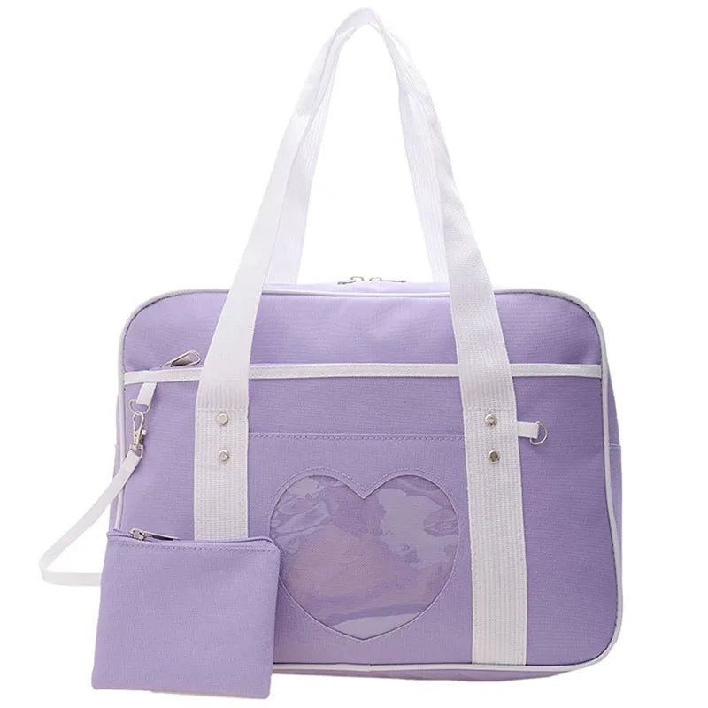 Japanese Lolita Heart JK School Bag | Fashion PU Oxford Handbag for Women, Students & Cosplay Anime Shoulder Bag
