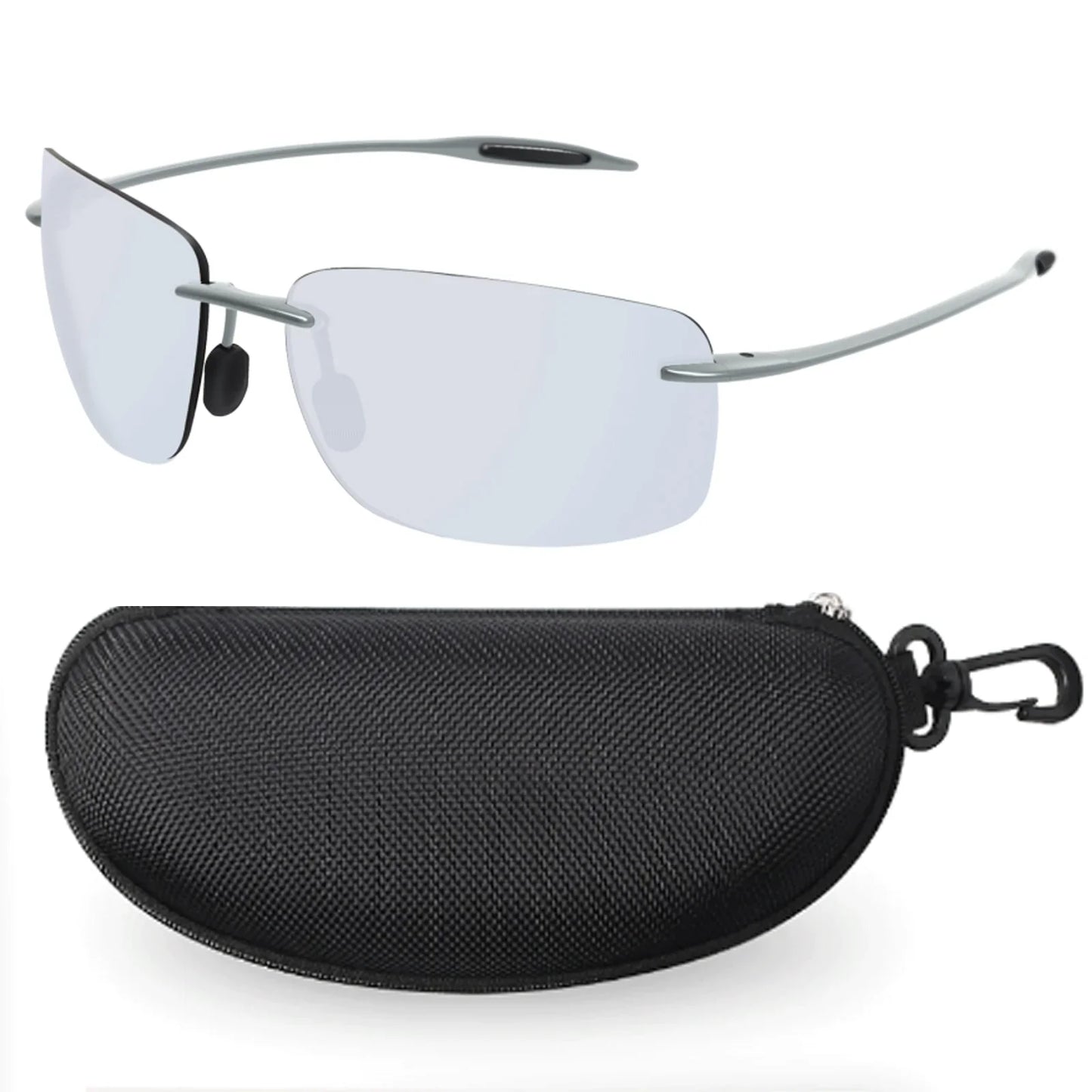 JULI Polarized Classic Sports Sunglasses - Ultralight Rimless Rectangle Frame for Men, Fishing & Driving, UV400 Protection (MJ8009)