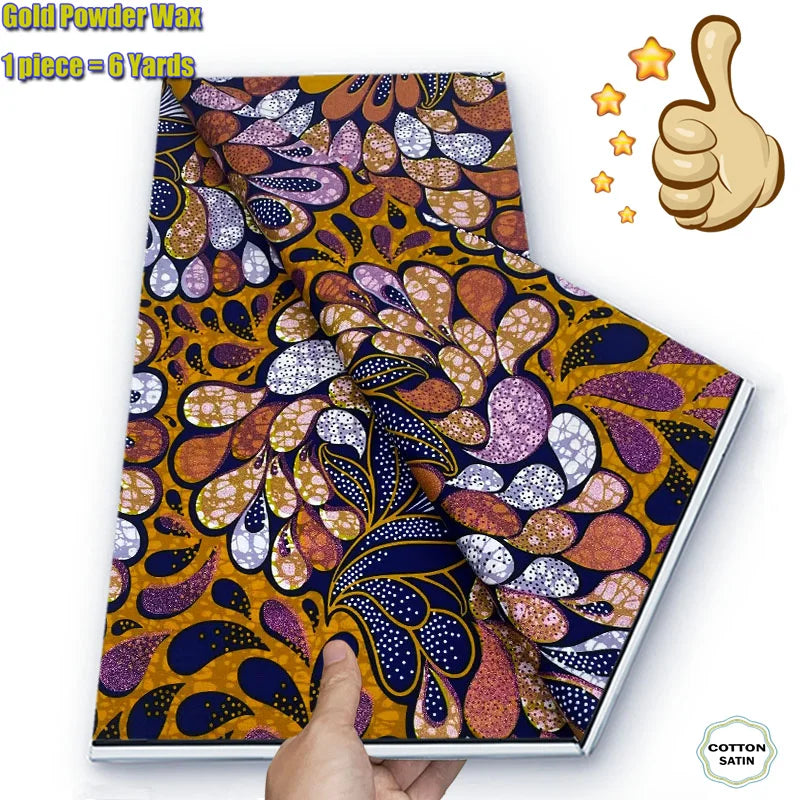 Soft Glitter Golden Wax Fabric - 100% Cotton Ankara Flash Gold Print Batik African Fabric for Nigerian Fashion Sewing & Crafting