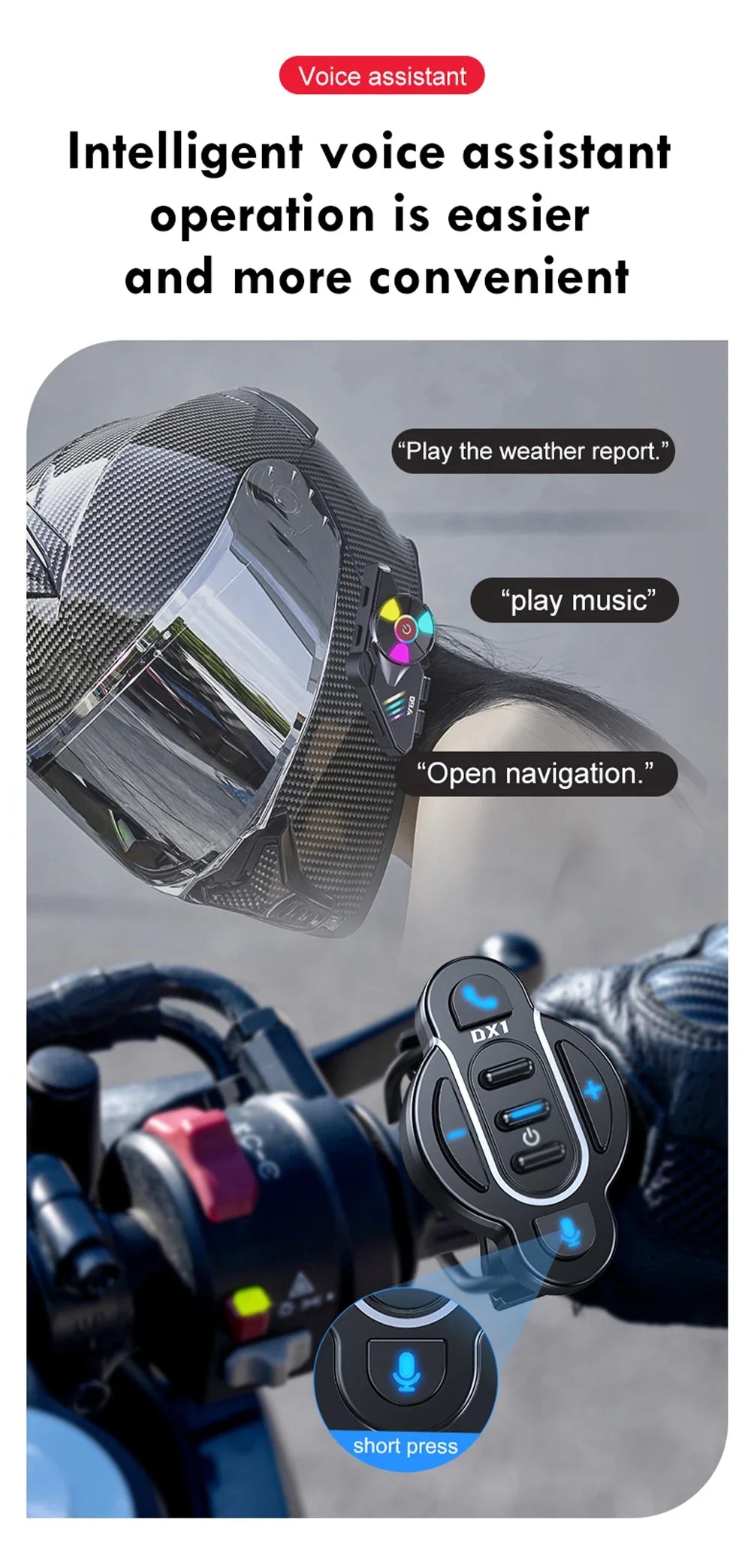 Universal Smart Bluetooth 5.4 Remote Control - Waterproof Wireless Media Controller for Motorcycle Helmet & Bike Handlebar
