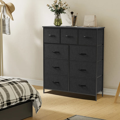Dresser for Bedroom – 9 Fabric Storage Drawers, Tall Chest Organizer for Adult & Kids Clothes, Closet Cabinet Furniture