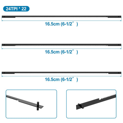 22Pcs Coping Saw Blades - 6-1/2 Inch 24TPI High Carbon Steel Replacement Blades for Wood, Plastic & Metal Cutting