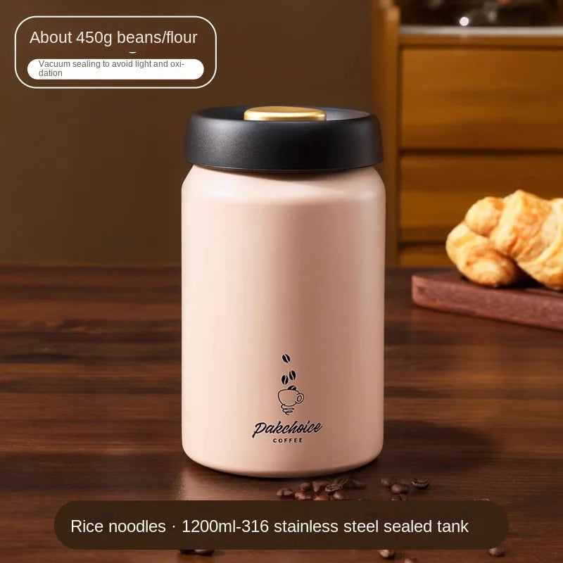 Vacuum Coffee Bean Storage Container - Stainless Steel Airtight Canister for Coffee, Spices & Food