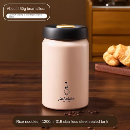 Vacuum Coffee Bean Storage Container - Stainless Steel Airtight Canister for Coffee, Spices & Food