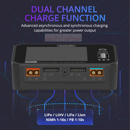 ToolkitRC M6DAC Dual Channel Smart LiPo Battery Charger – 200W AC, 350W DC x2, 15A for 1-6S LiHV PD 65W Discharger