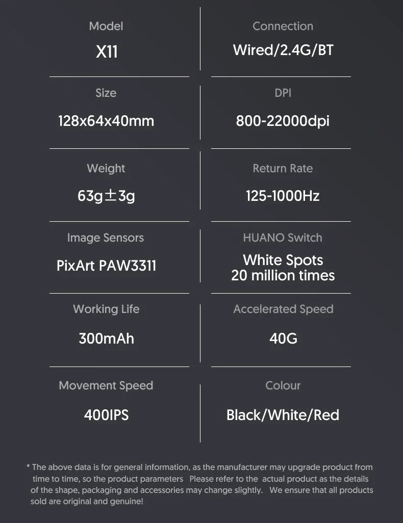 Attack Shark X11 Tri-Mode Wireless Gaming Mouse – 2.4GHz/Wired/Bluetooth PAW3311 22000DPI RGB PC Mouse 400IPS