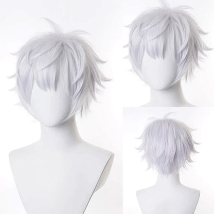 RANYU White Men’s Wig – Short Straight Synthetic Anime Hair, High-Temperature Fiber for Cosplay & Party
