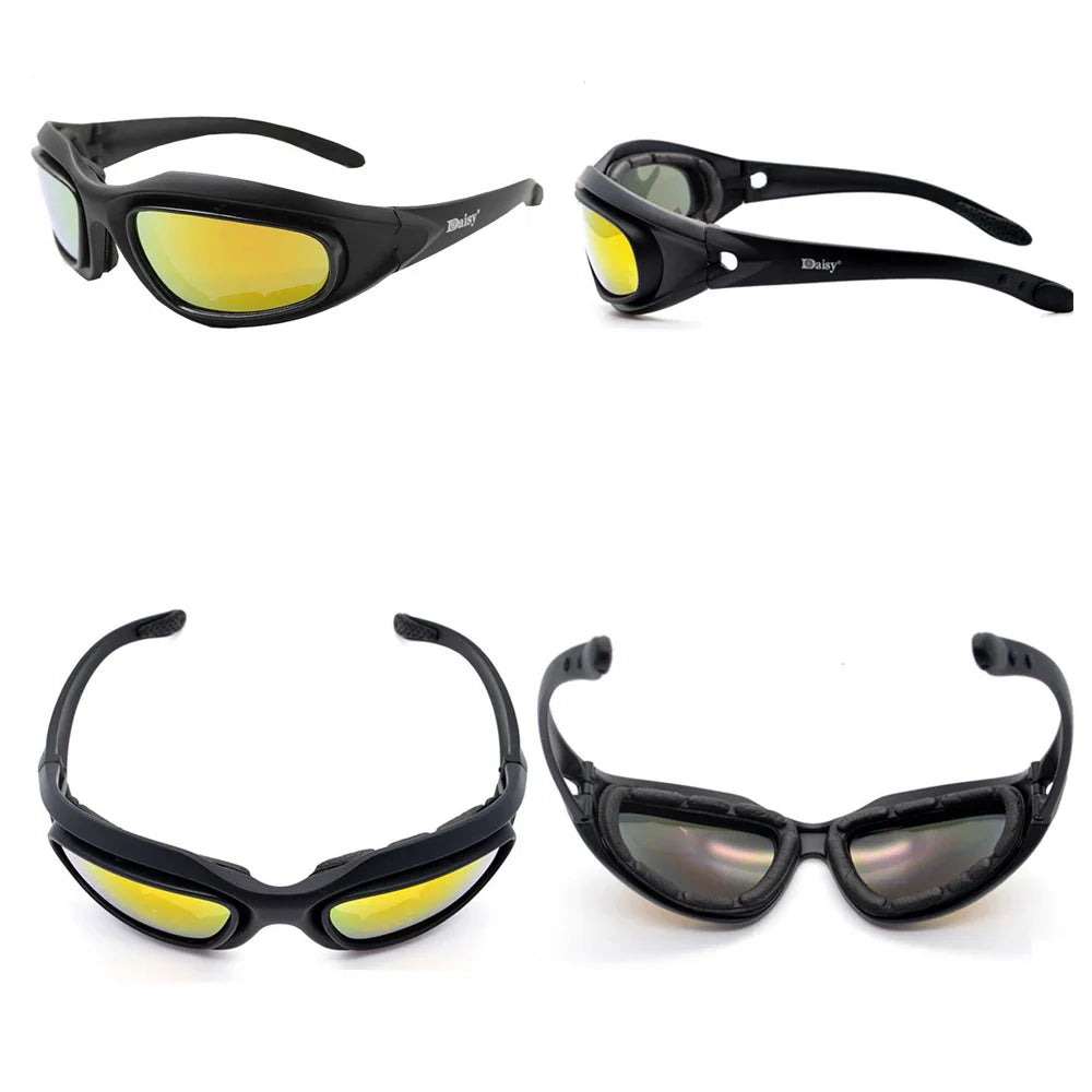 Daisy C5 Army Goggles Desert Storm - 4 Lens Polarized Hunting Sunglasses with UVA/UVB Protection for Outdoor Sports and Motorcycle Riding