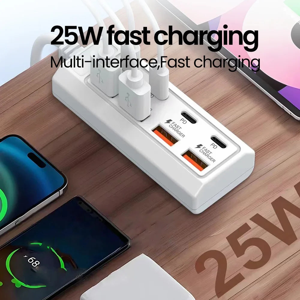 8-in-1 USB Charging Station - 25W PD Type-C Multi-Port Desktop Hub for iPhone, Samsung, Xiaomi & Huawei