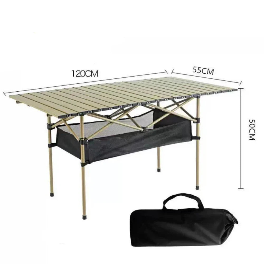 Outdoor Folding Long Table – Portable Storage Camping Desk with Net Bag, Easy Install, Lightweight & Stable