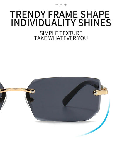 Fashion Rimless Sunglasses – Classic Small Square Frameless Shades for Men & Women, Summer Travel Eyewear