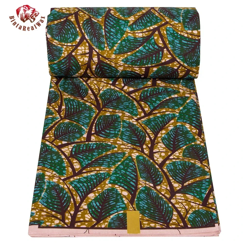 Ankara African Leaf Print Fabric - Real Wax Patchwork Sewing, Craft & DIY Textile Material