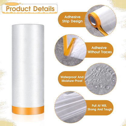 Pre-Taped Protective Masking Film – Plastic Sheeting for Car, Furniture & Floor Painting Protection