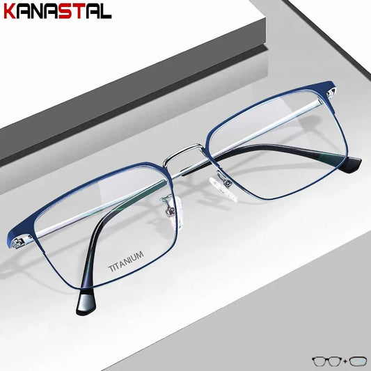 Prescription Titanium Eyeglasses - Blue Light Blocking Reading Glasses for Men & Women Myopia Optical Frames