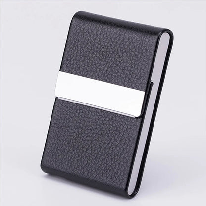 Slim PU Leather Business Card Holder Case – Metal Pocket Holder with Magnetic Closure for Name Cards