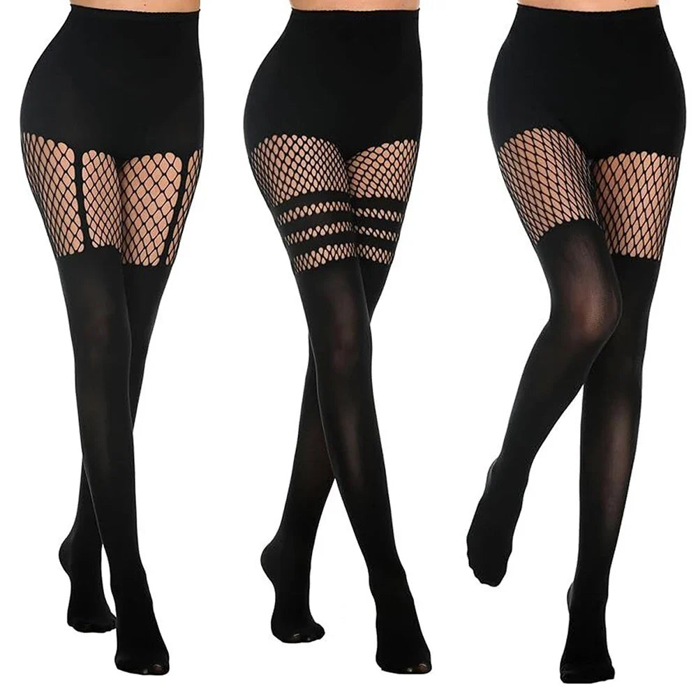 Black Hollow-Out Fishnet Pantyhose – Sexy Suspender Tights for Women, Nightclub & Dance Socks