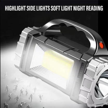 Powerful LED Flashlight - USB & Solar Rechargeable COB Camping Torch with Portable Searchlight Power Bank
