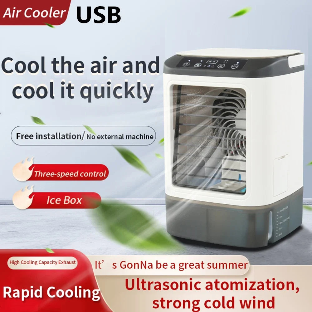 USB Portable Mini Air Conditioner Fan – 3-Speed Desktop Cooling Fan with LED Night Light, Air Cooler for Home, Office, and Camping